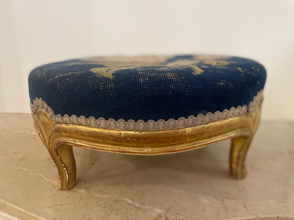 TABOURET DE PIED EN BOIS DORE DE STYLE LOUIS XV-photo-7