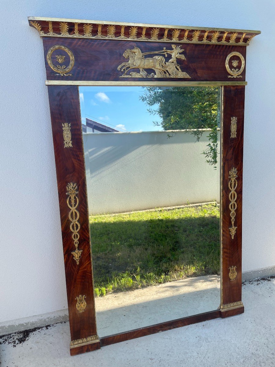 Large Empire Style Mirror In Gilt Wood 19th Century