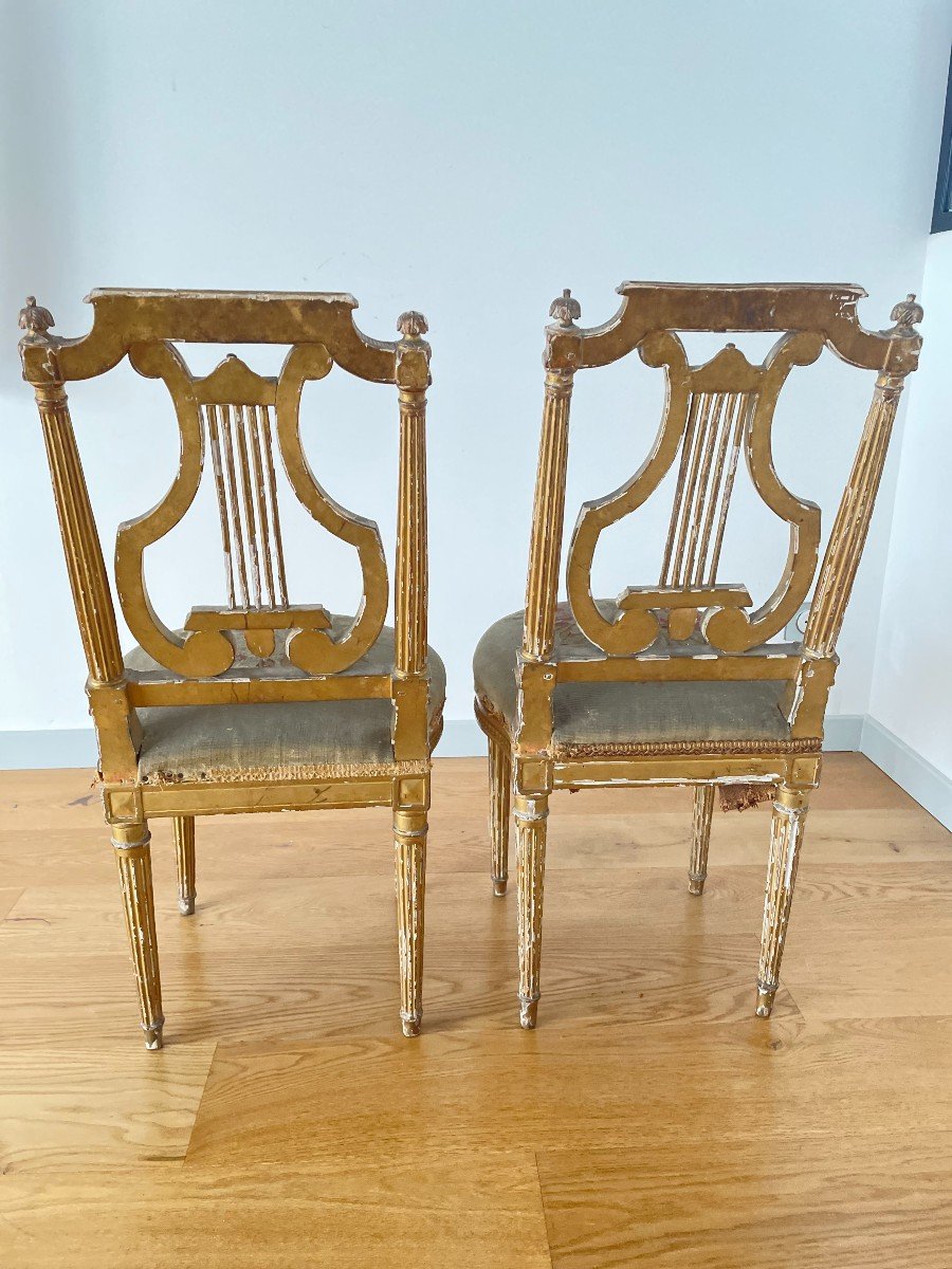 PAIRE DE CHAISES EN BOIS DORE D'EPOQUE LOUIS XVI-photo-2