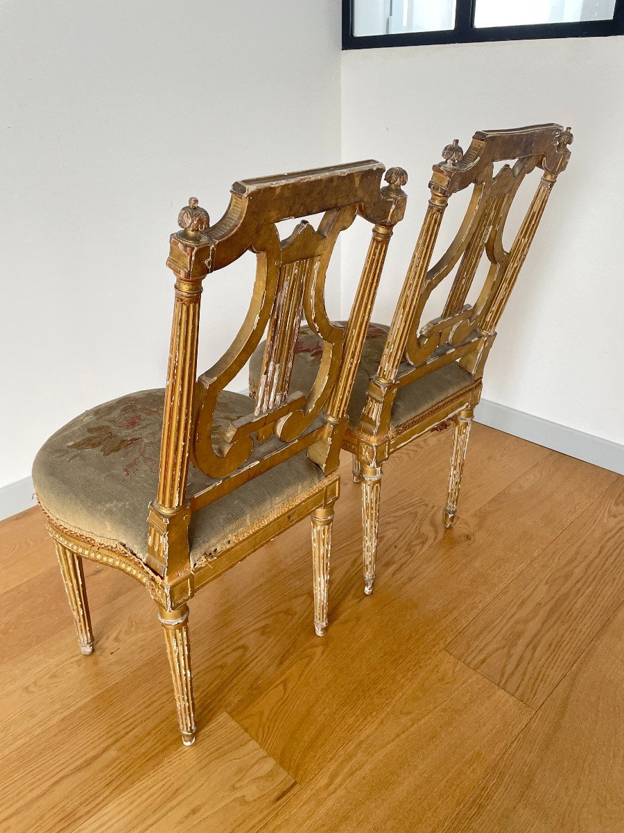 PAIRE DE CHAISES EN BOIS DORE D'EPOQUE LOUIS XVI-photo-3