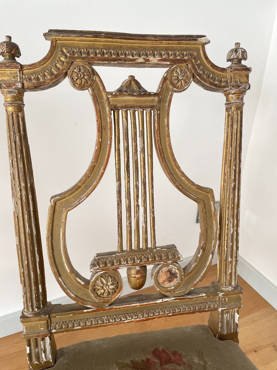 PAIRE DE CHAISES EN BOIS DORE D'EPOQUE LOUIS XVI-photo-5