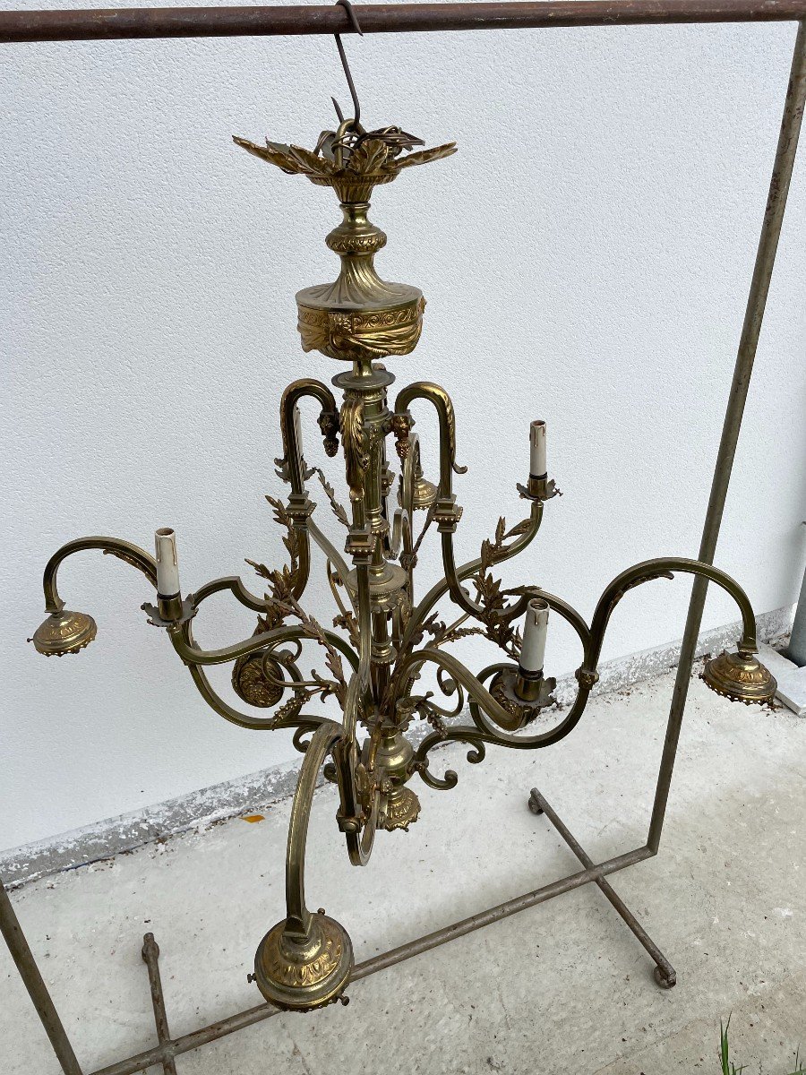 GRAND LUSTRE EN BRONZE DE STYLE LOUIS XVI-photo-4