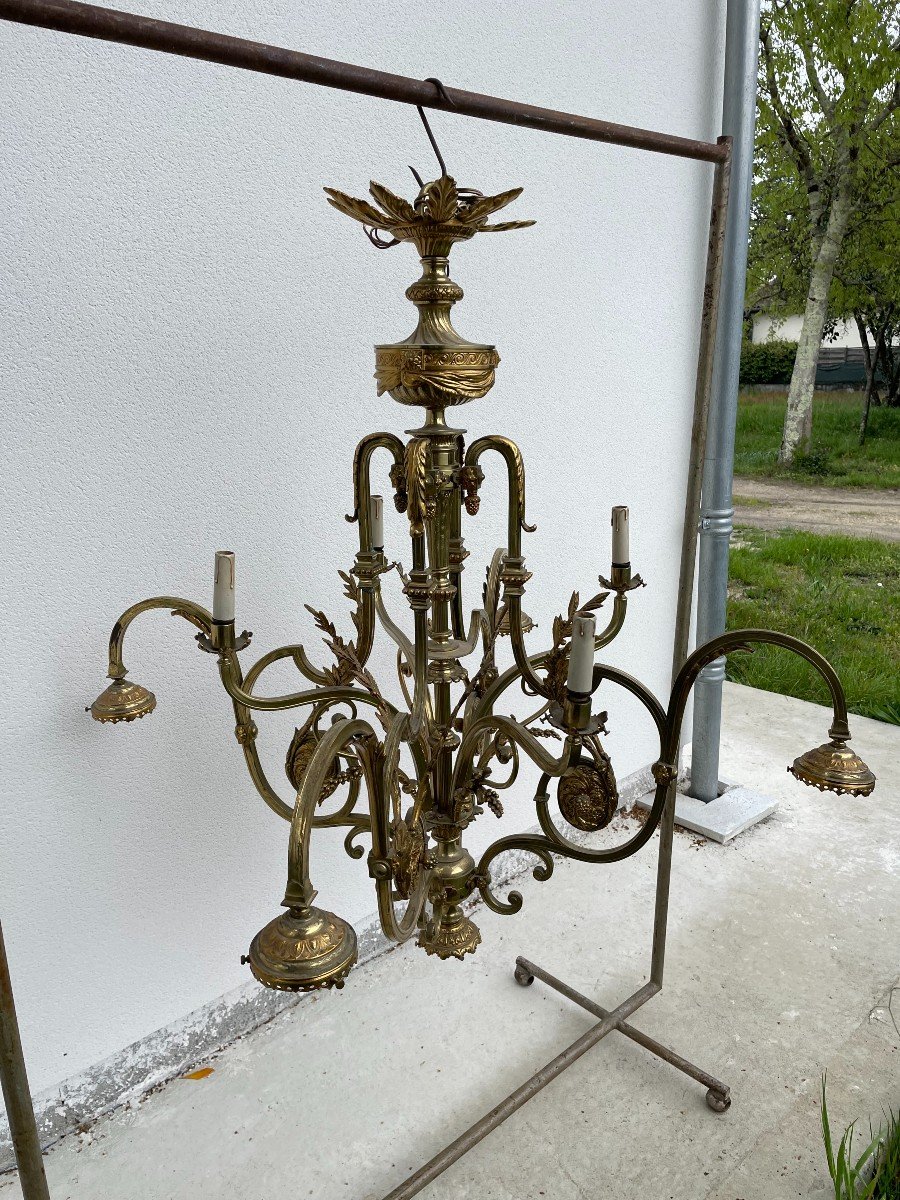 GRAND LUSTRE EN BRONZE DE STYLE LOUIS XVI-photo-6