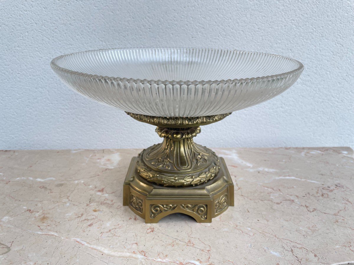 CENTRE DE TABLE EN CRISTAL ET BRONZE DE STYLE LOUIS XVI-photo-4