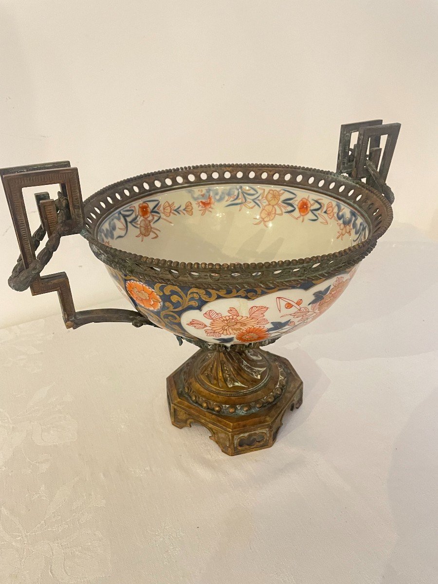 GRANDE COUPE EN PORCELAINE IMARI ET BRONZE DE STYLE LOUIS XVI-photo-3