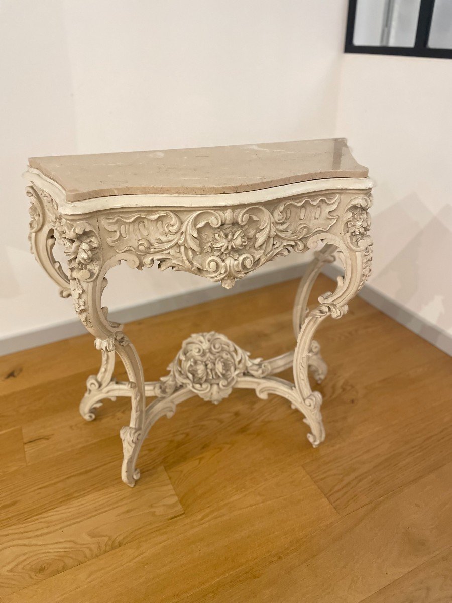 CONSOLE DE STYLE LOUIS XV EN BOIS LAQUE-photo-3