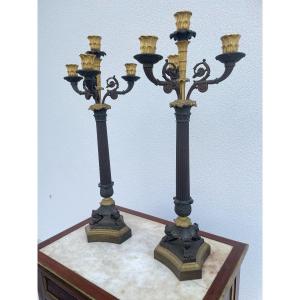 PAIRE DE CANDELABRES  D'EPOQUE RESTAURATION