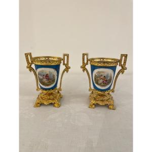 Pair Of Porcelain And Gilt Bronze Pot Cases 19th Century