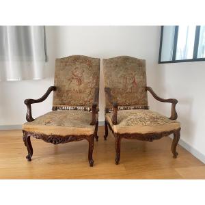 Pair Of Regency Style Armchairs In Walnut 19th Century