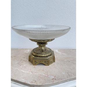 CENTRE DE TABLE EN CRISTAL ET BRONZE DE STYLE LOUIS XVI