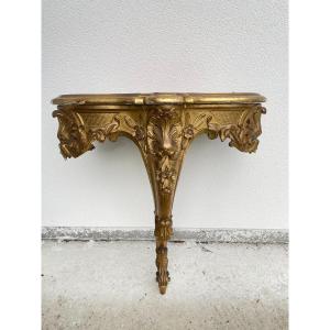 CONSOLE LOUIS XV EN BOIS DORE D'ANGLE XIX SIECLE