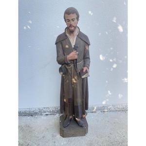 Saint Benoit-joseph Labre Statue In Papier Mache 19th Century