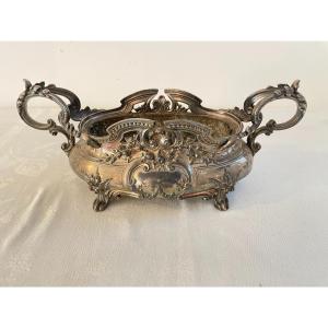 JARDINIERE EN METAL ARGENTE DE STYLE ROCAILLE