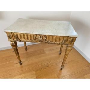 CONSOLE  LOUIS  XVI EN BOIS DORE XIX SIECLE