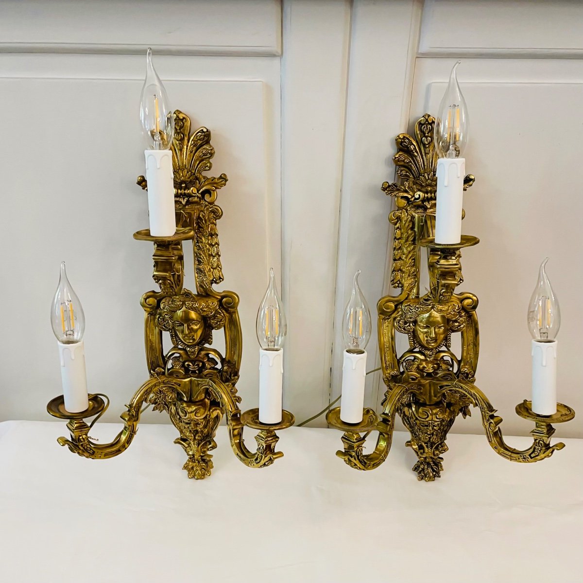 Pair Of Bronze Sconces  Louis XIV Style 