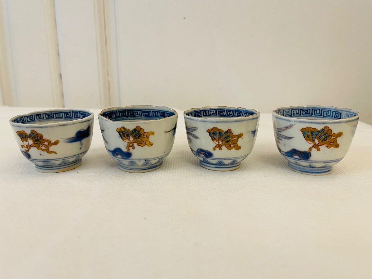 4 Small Blue Imari Cups 18th -photo-4