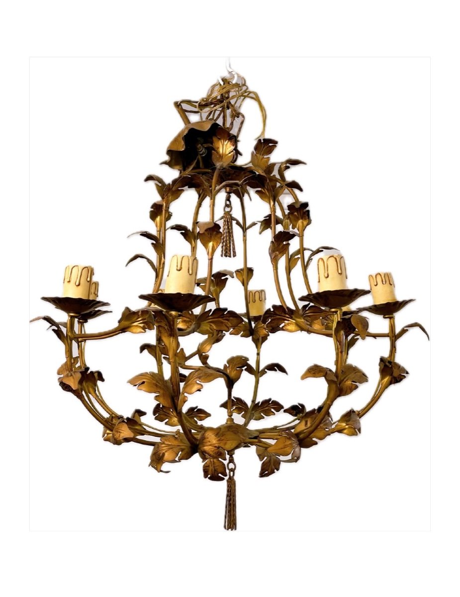 8-light Foliage Chandelier In Gold Metal-photo-2