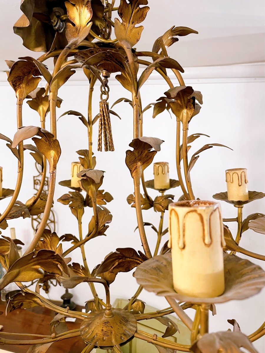 8-light Foliage Chandelier In Gold Metal-photo-3