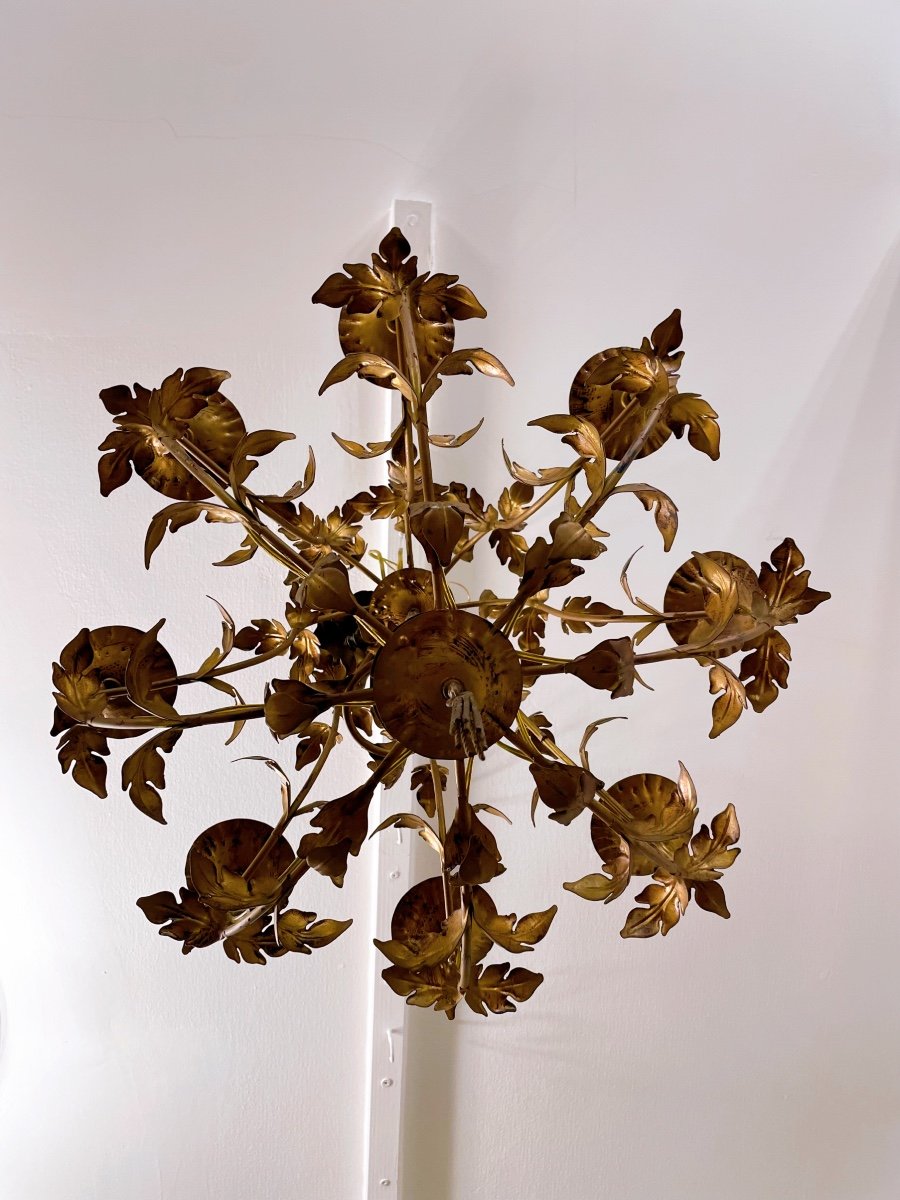 8-light Foliage Chandelier In Gold Metal-photo-4