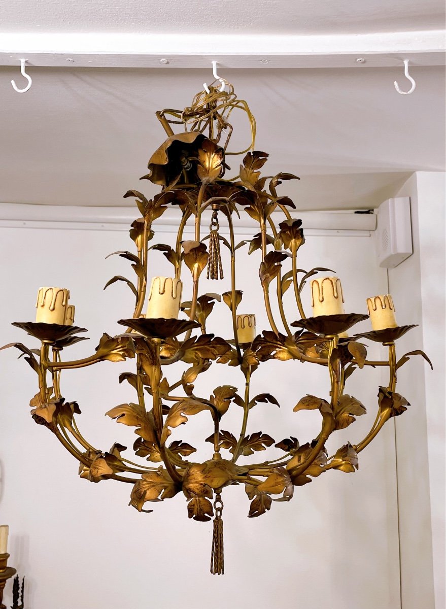 8-light Foliage Chandelier In Gold Metal-photo-1