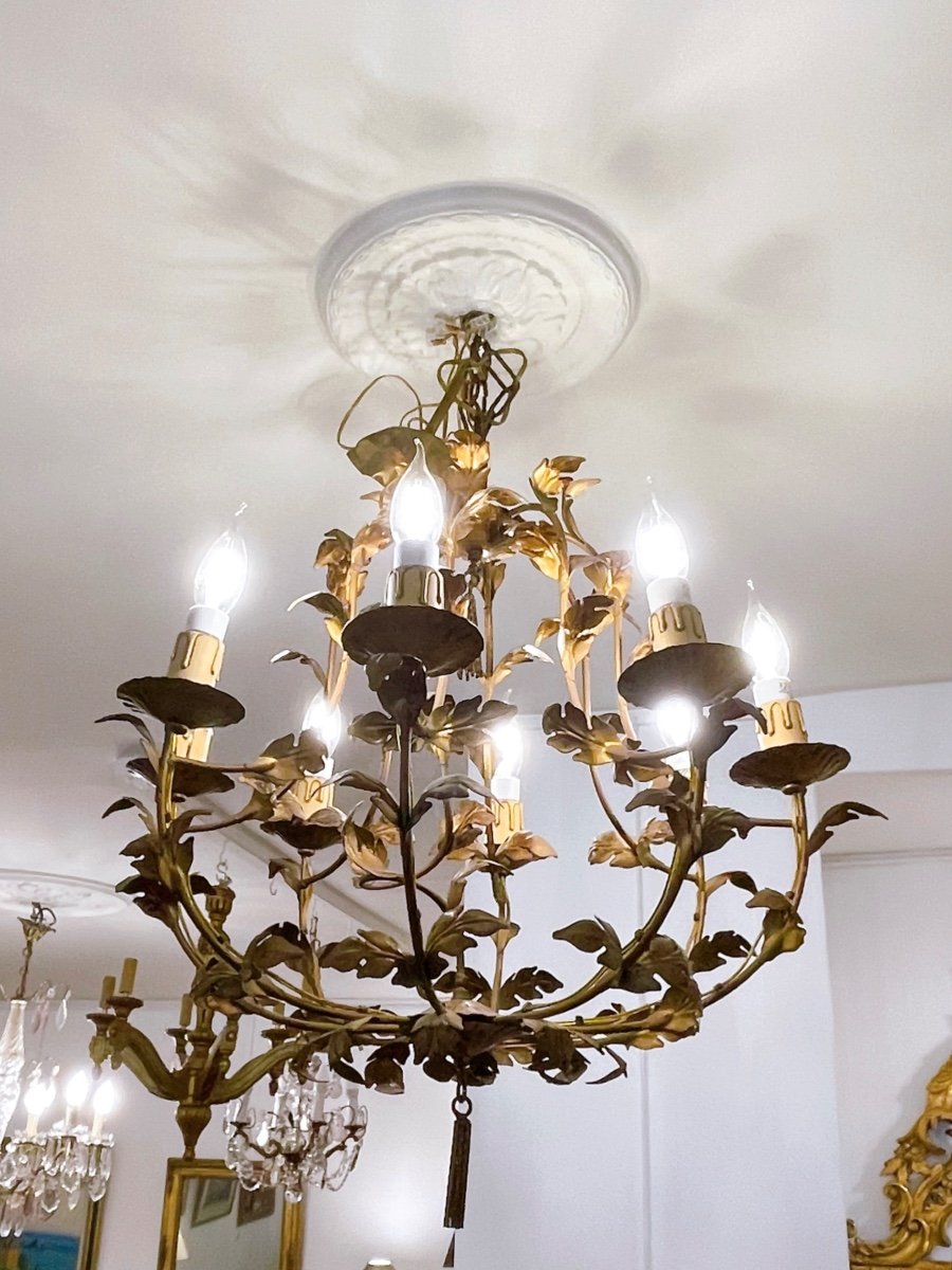 8-light Foliage Chandelier In Gold Metal-photo-3