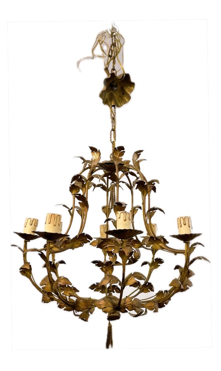 8-light Foliage Chandelier In Gold Metal