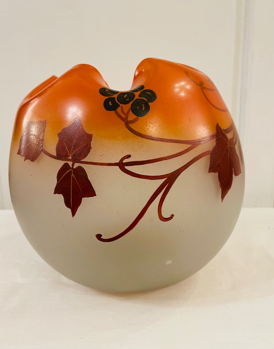 Large Legras Enamel Glass Ball Vase-photo-2