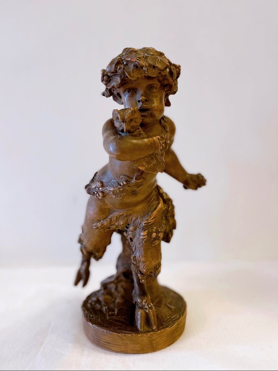 Small Satyr Holding An Owl Signed Clodion