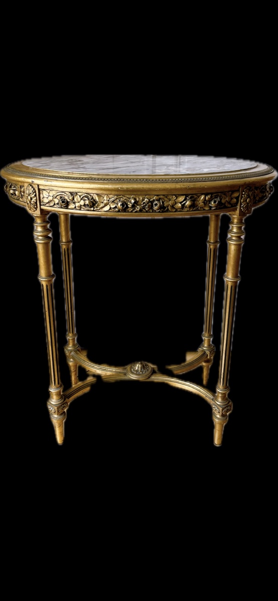 Louis XVI Style Oval Pedestal Table In Gilded Wood, 19th Century-photo-2