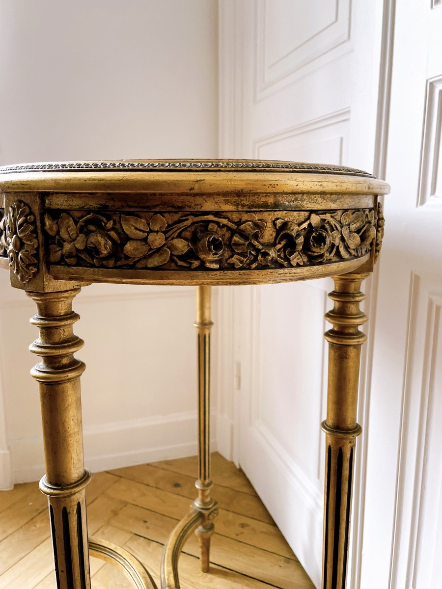 Louis XVI Style Oval Pedestal Table In Gilded Wood, 19th Century-photo-1