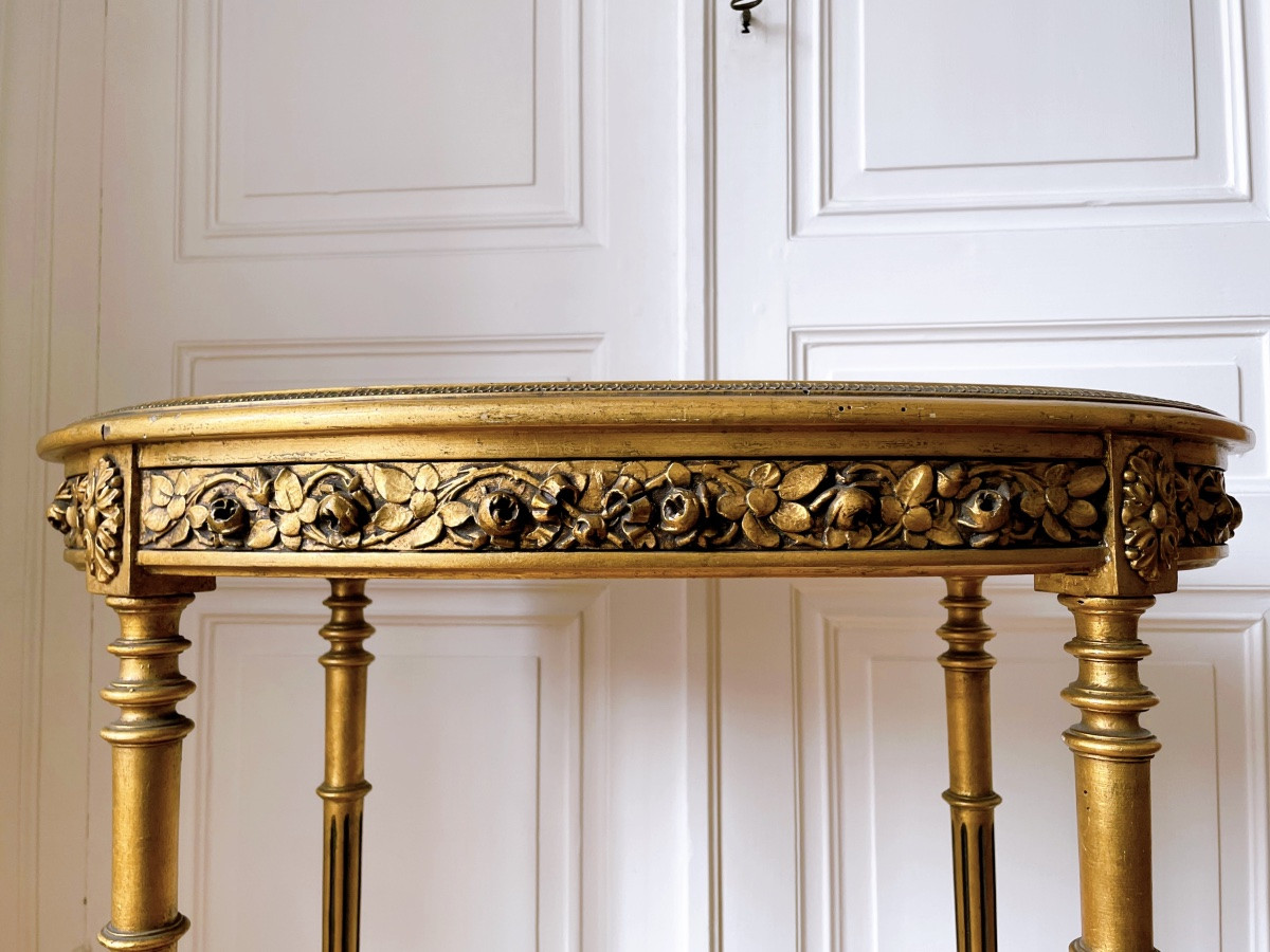 Louis XVI Style Oval Pedestal Table In Gilded Wood, 19th Century-photo-3