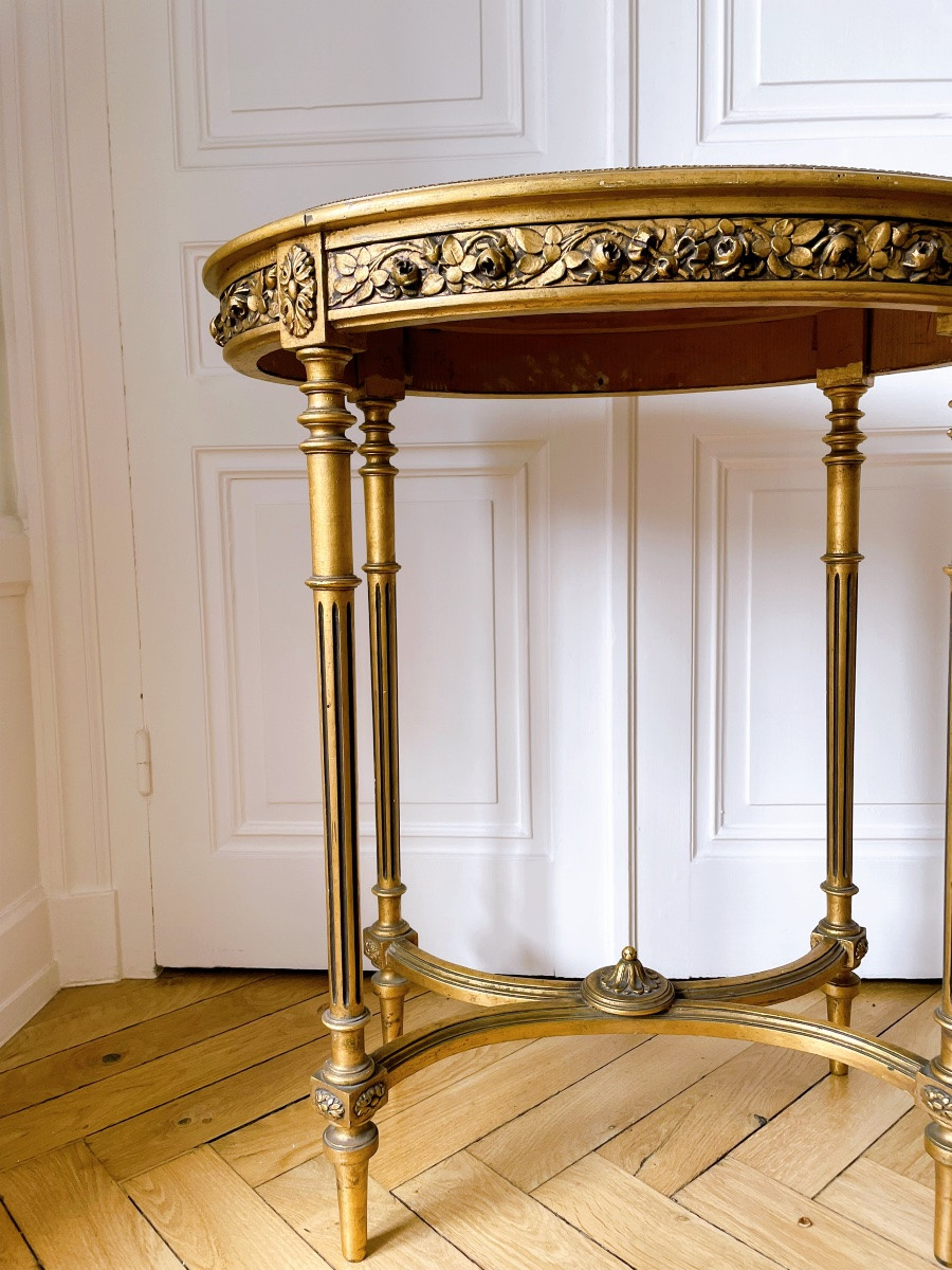 Louis XVI Style Oval Pedestal Table In Gilded Wood, 19th Century-photo-5