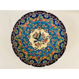 Longwy Enamel Fruit Bowl Decorated With A Bird