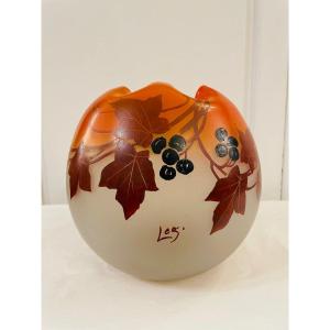 Grande Vase Boule en verre émaillée Legras