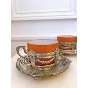 Paire De Tasses En Cristal De Baccarat Gallia 