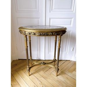 Louis XVI Style Oval Pedestal Table In Gilded Wood, 19th Century