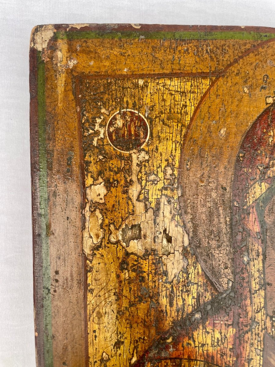 Russian Icon On Wood With Golden Background Representing A Virgin. XIXth-photo-1