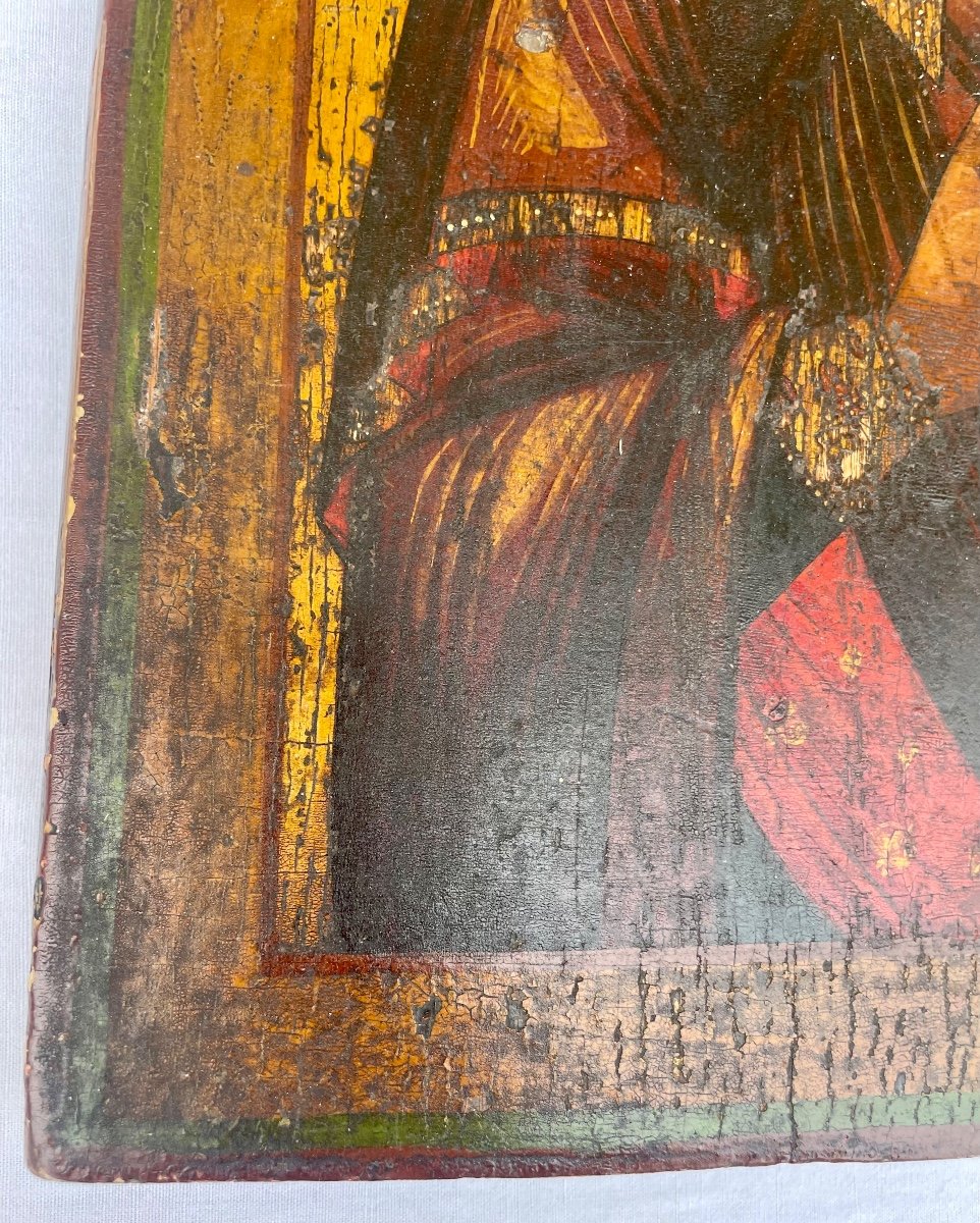 Russian Icon On Wood With Golden Background Representing A Virgin. XIXth-photo-2