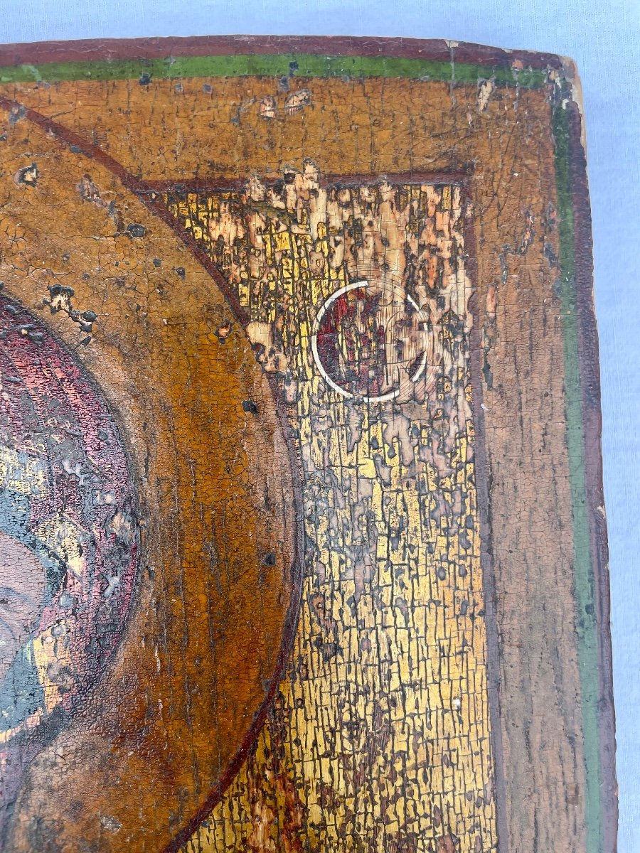 Russian Icon On Wood With Golden Background Representing A Virgin. XIXth-photo-4