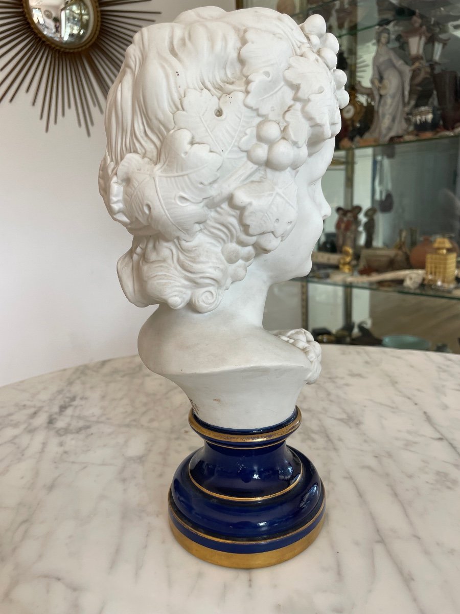 Bust Of A Young Boy Biscuit Statuette On Lapis Blue Enameled Pedestal-photo-4