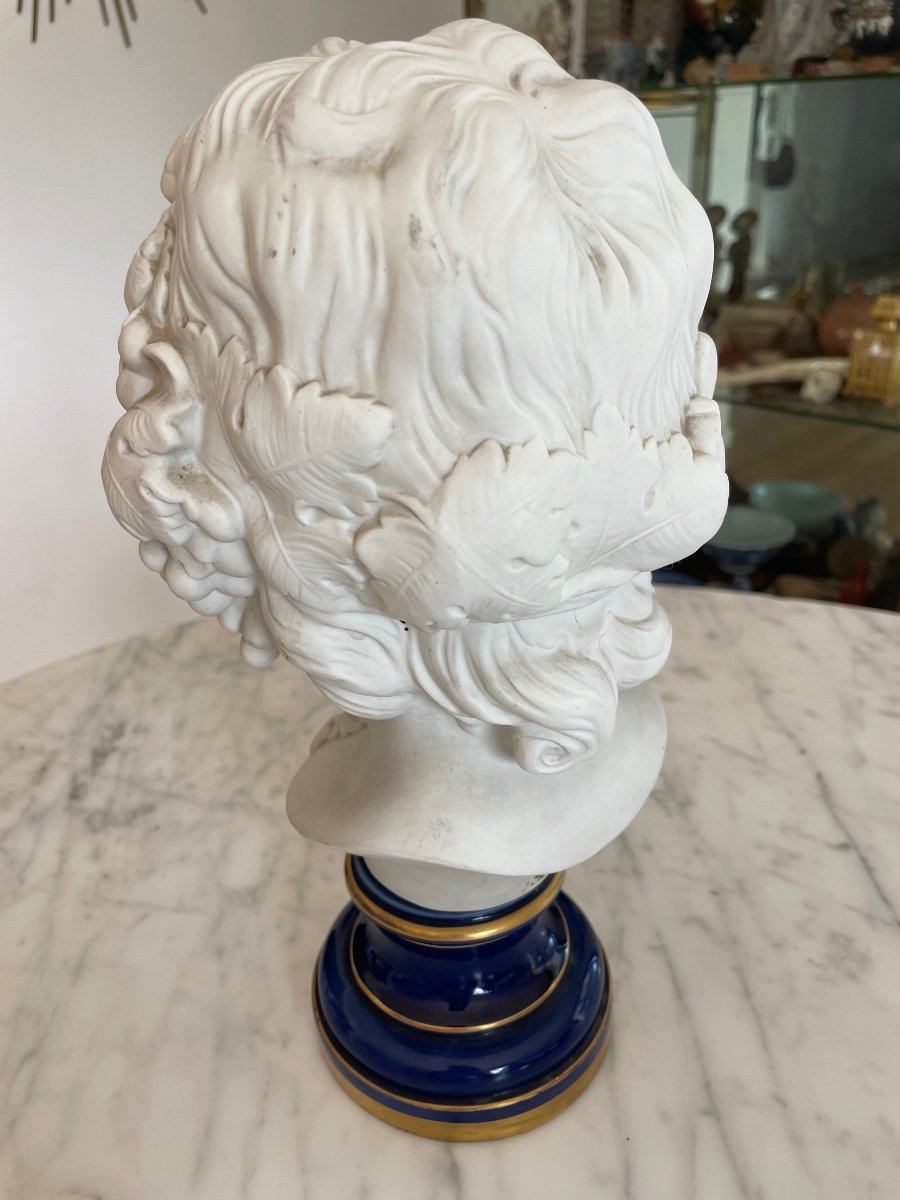 Bust Of A Young Boy Biscuit Statuette On Lapis Blue Enameled Pedestal-photo-1