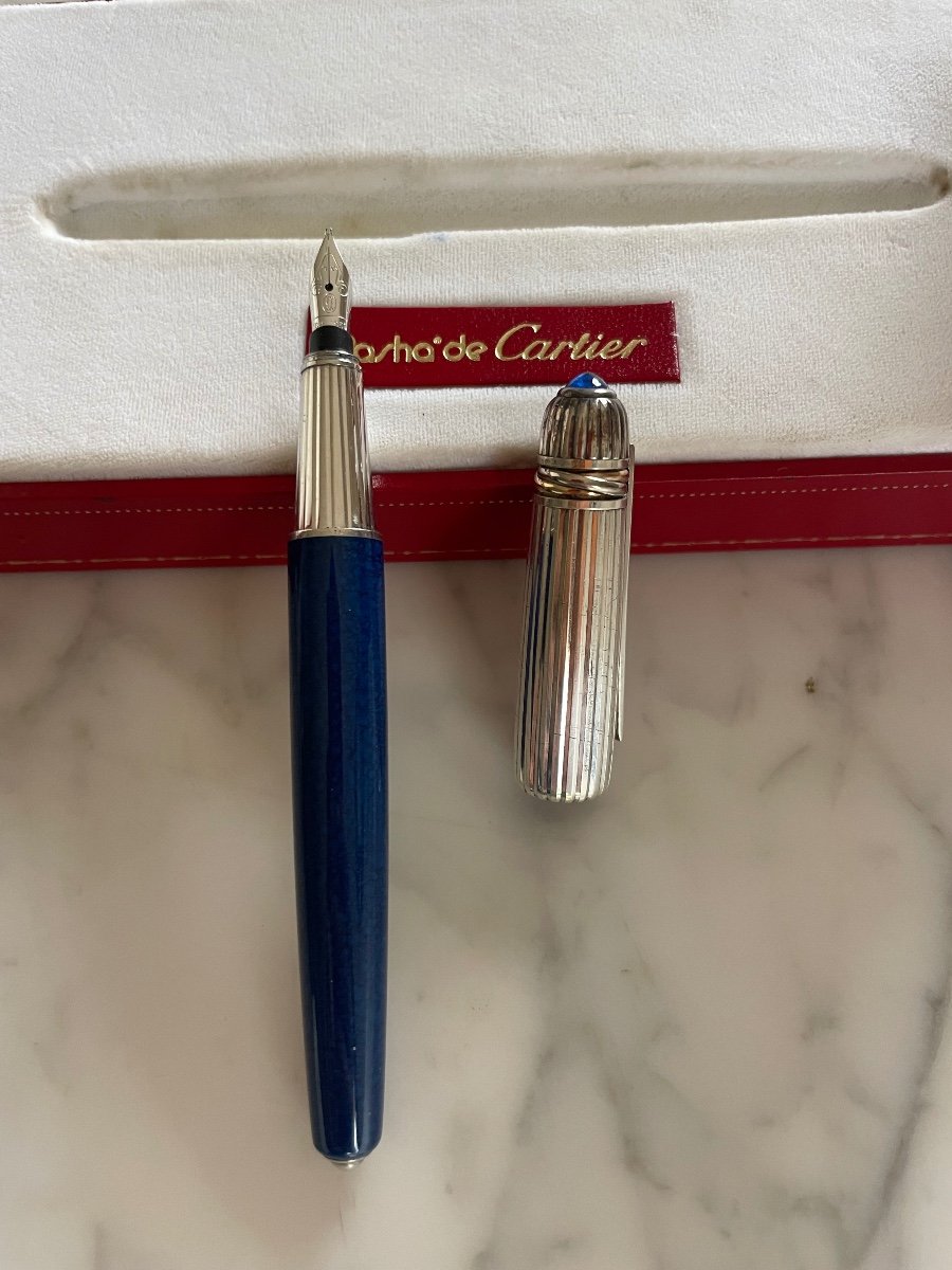 Cartier Pasha De Cartier Fountain Pen, Blue & Silver-photo-3