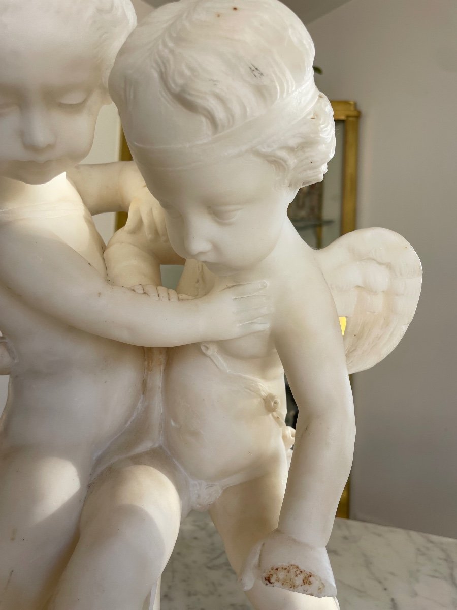 Alabaster Group After Jean-baptiste Pigalle - Circa 1900-photo-3