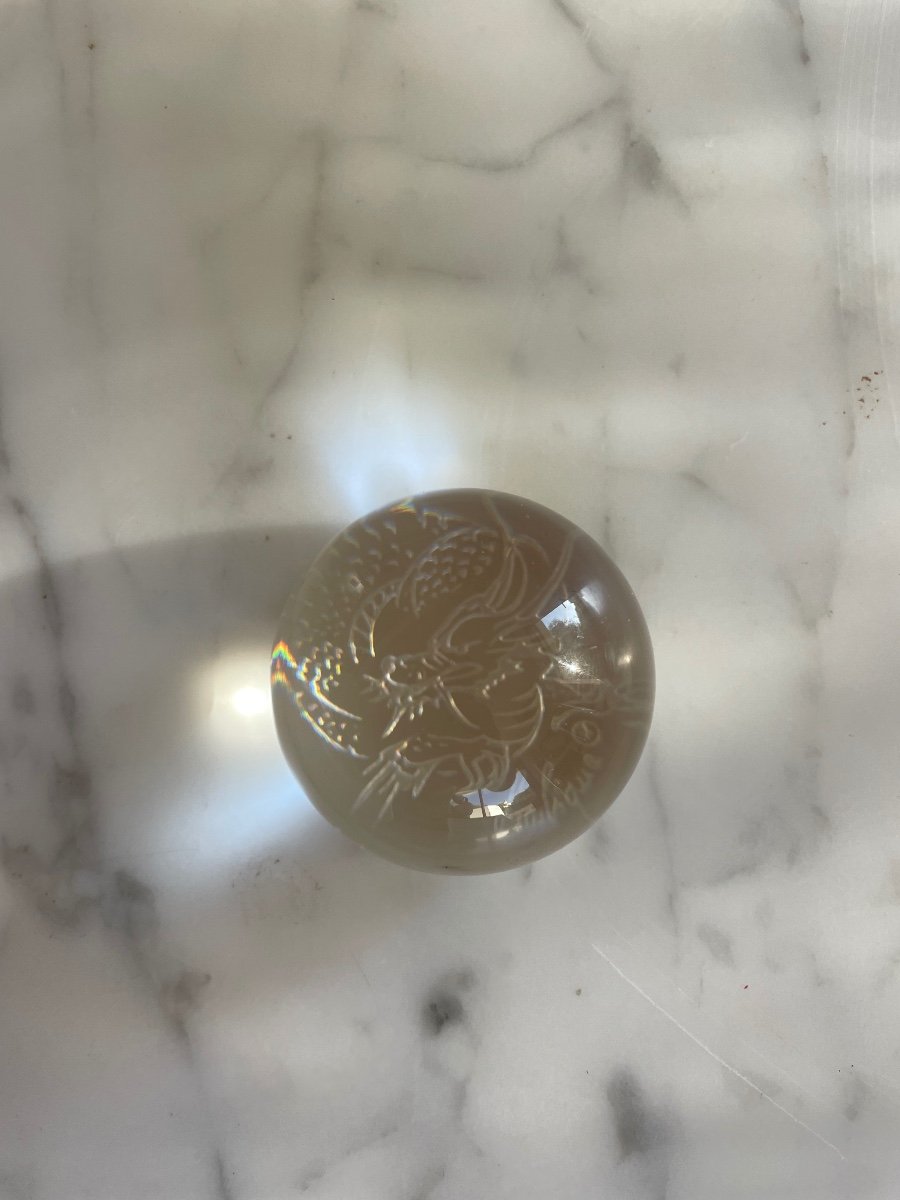 Lalique. Crystal Paperweight Engraved With A Dragon