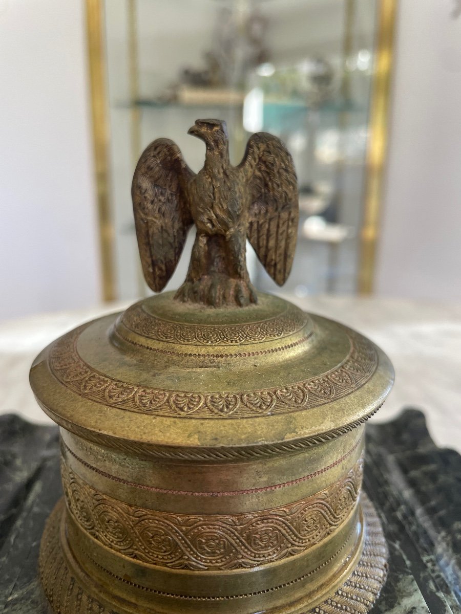 Encrier De Bureau En Bronze Et Marbre Décoré D’un Aigle. Fin XIX-photo-2