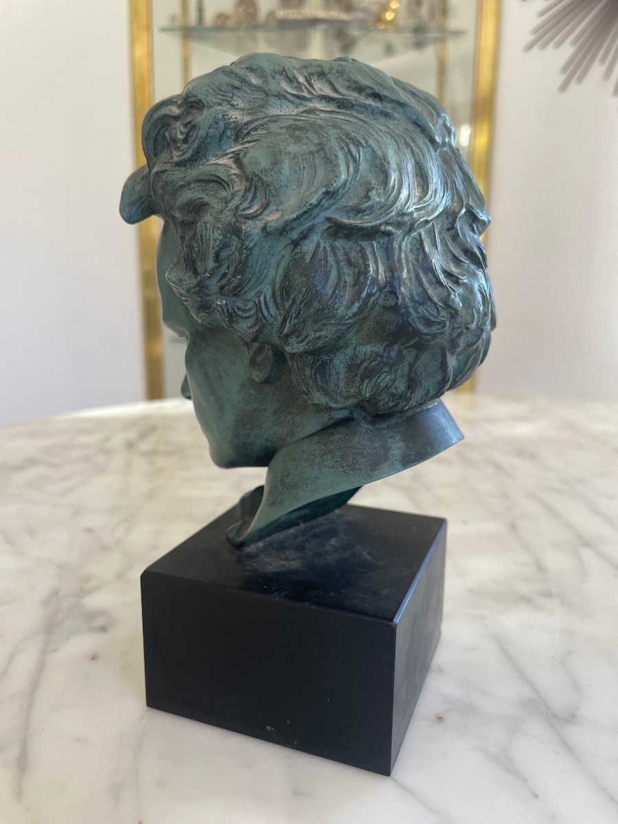 Bust Of Beethoven In Metal With Green Patina. 20th Century-photo-4