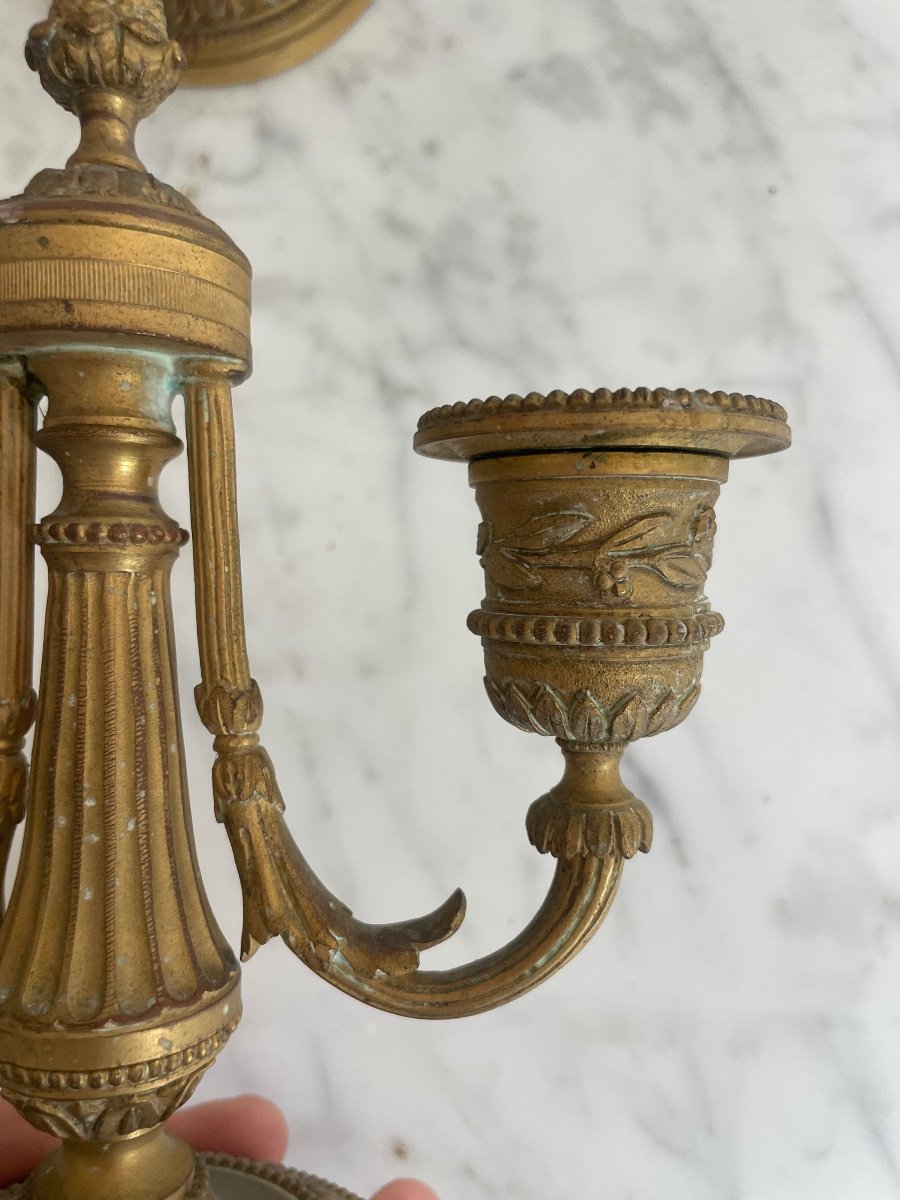 Pair Of Louis XVI Style Candlesticks In Gilt Bronze, With Two Light Arms-photo-1