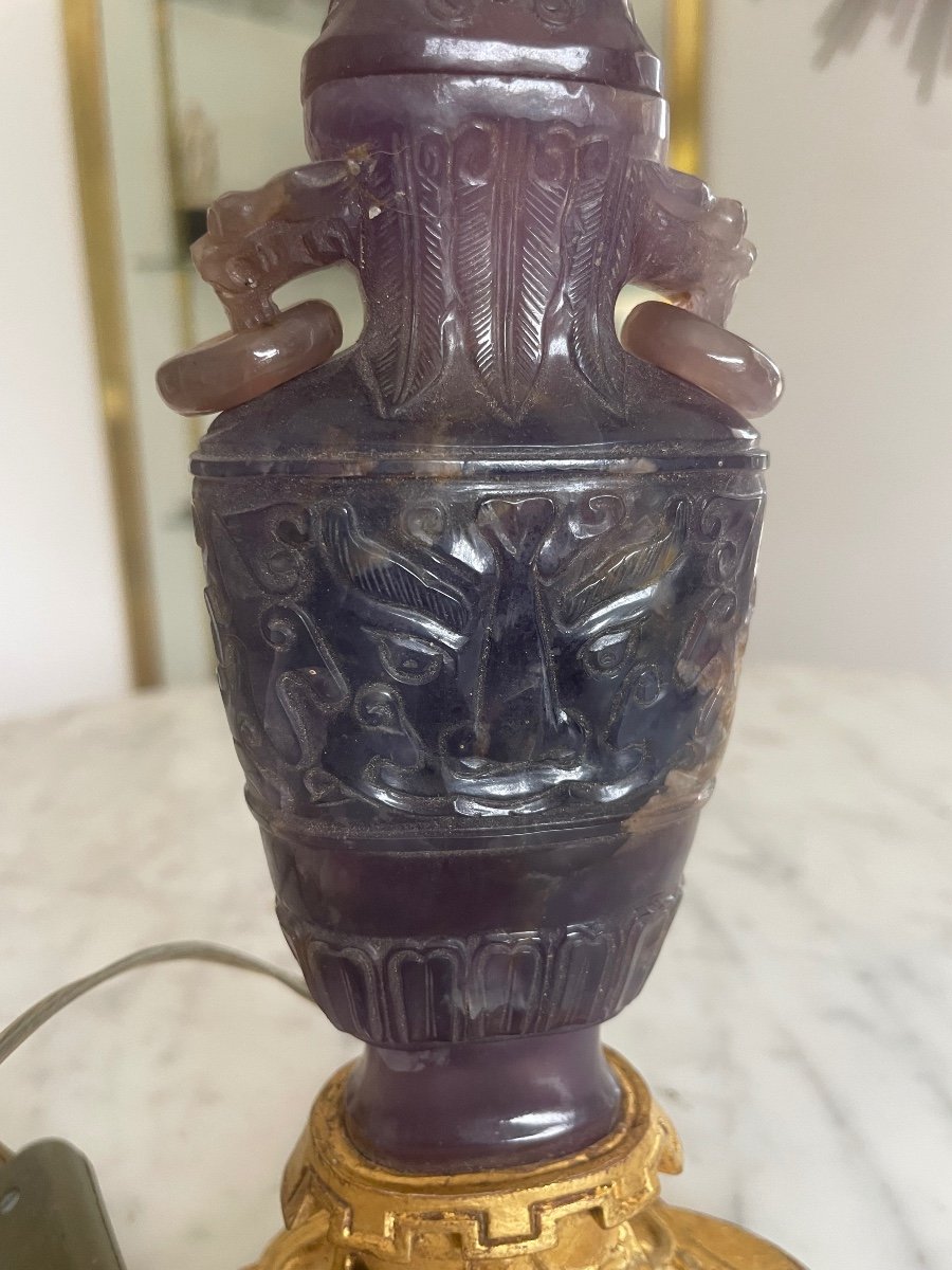 China: Carved Purple Quartz Covered Vase Mounted As A Lamp Base  -photo-3