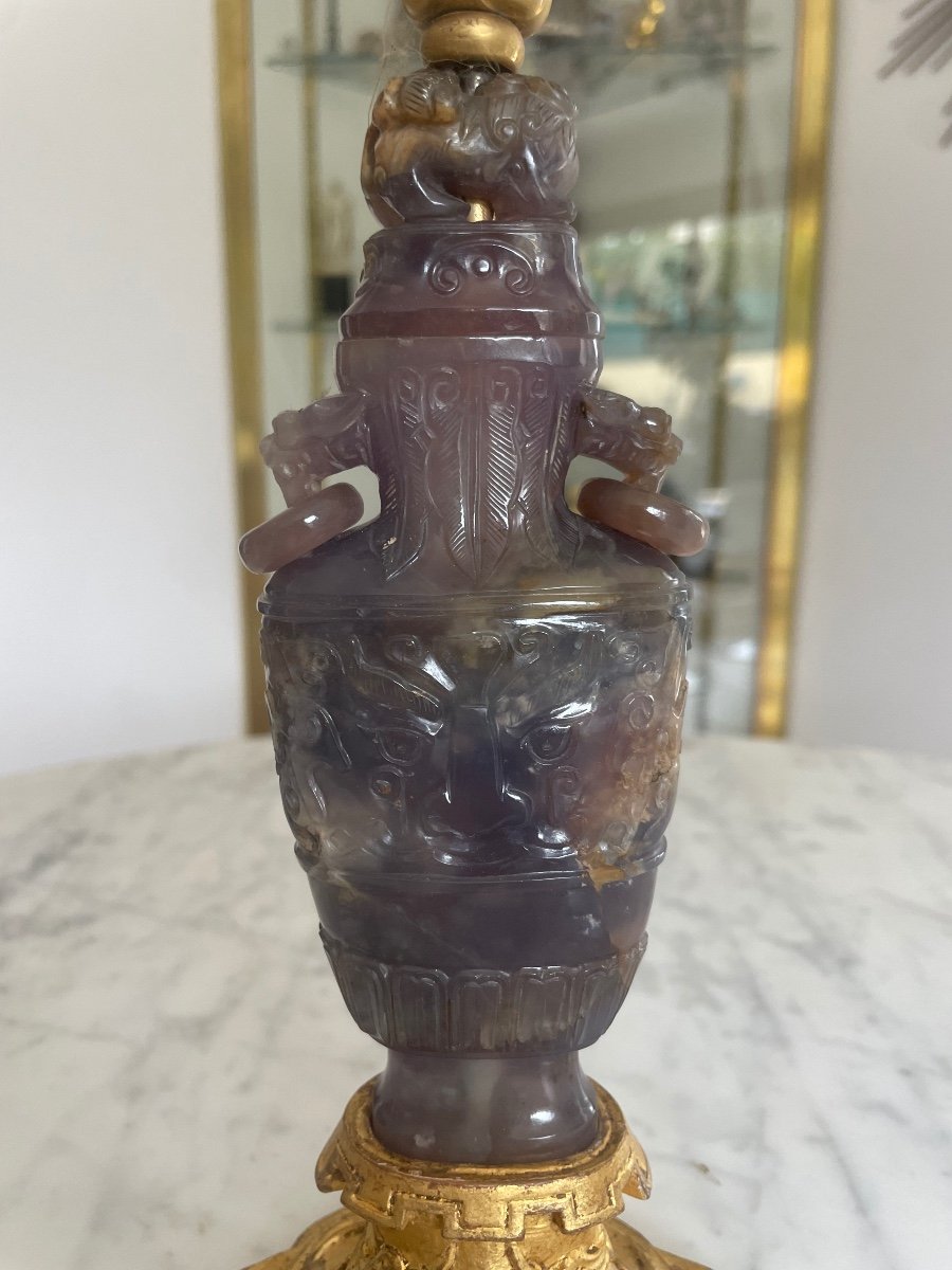 China: Carved Purple Quartz Covered Vase Mounted As A Lamp Base  -photo-1