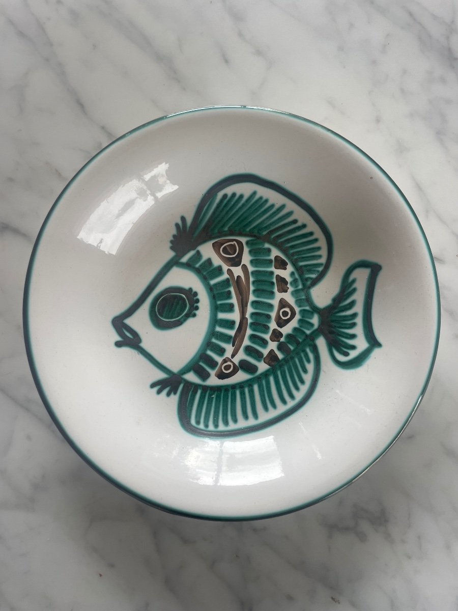 Robert Picault In Vallauris. Soup Plate With Fish Decoration